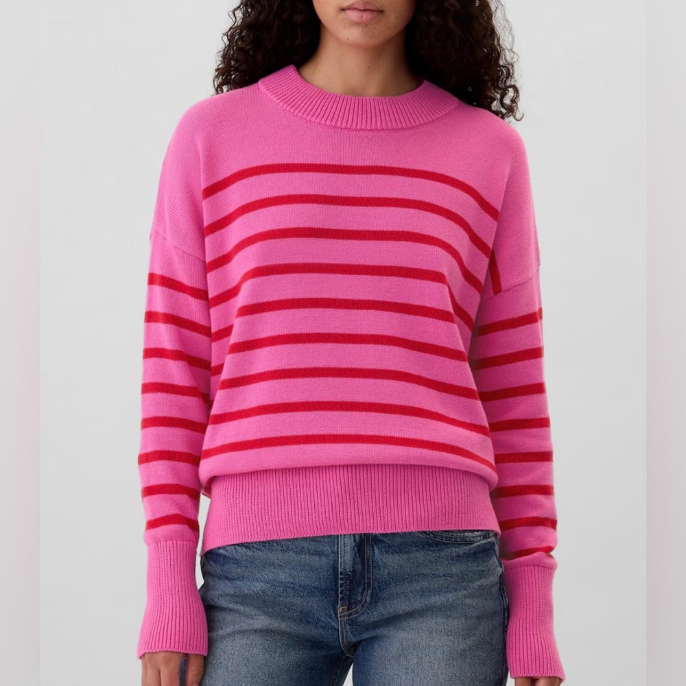GAP Pink And Red Stripe Oversized Cotton Sweater, L
